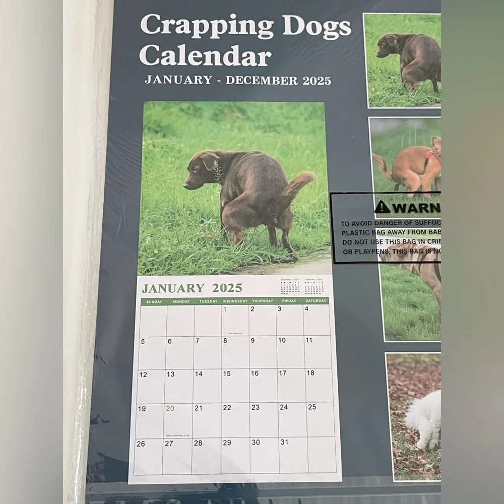 Crapping Dogs 2025 Large Monthly Calendar Humorous Gag Gift